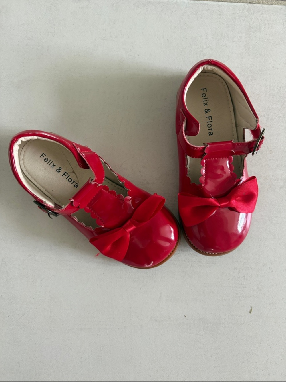 Felix & Flora Girls' Bright Red Patent Bow Dress Shoes